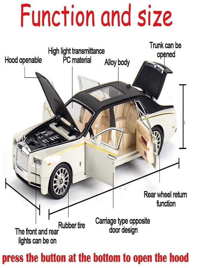 Sky Tech® Big Size Rolls Royce Phantom Model Car 1:24 Scale Exclusive Alloy Metal Car Pull Back Die-cast Toy with Openable Doors & Light Music Boys Toys for Kids (Phantom)【Colors as Per Stock】 - Image 4